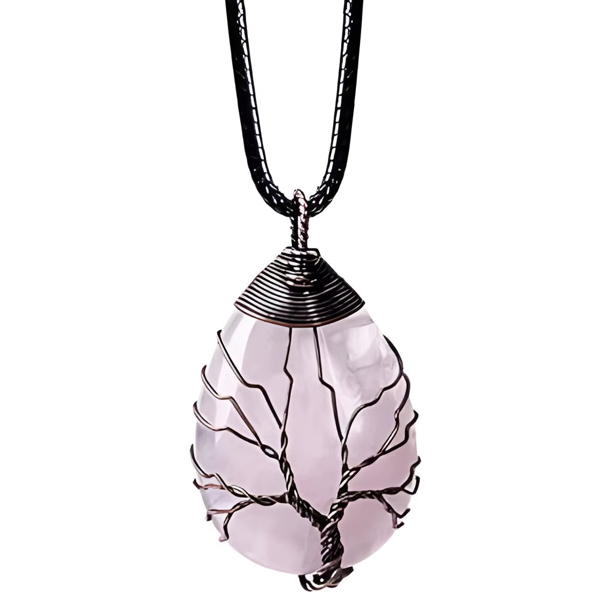 Handmade Natural Crystal Rose Quartz Tree Amethyst Pendant Jewelry Couple Decoration DIY Gifts Accessories Crafts