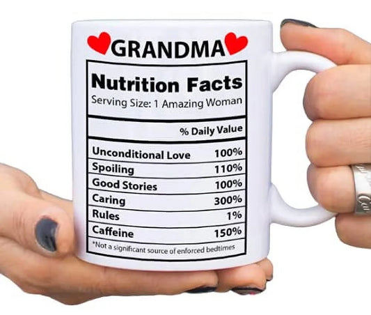 Mother'S Day Gifts for Grandma - Grandma Mothers Day Gifts - Grandma Mug with "Nutrition Facts" - Perfect Grandma Gifts for Grandma