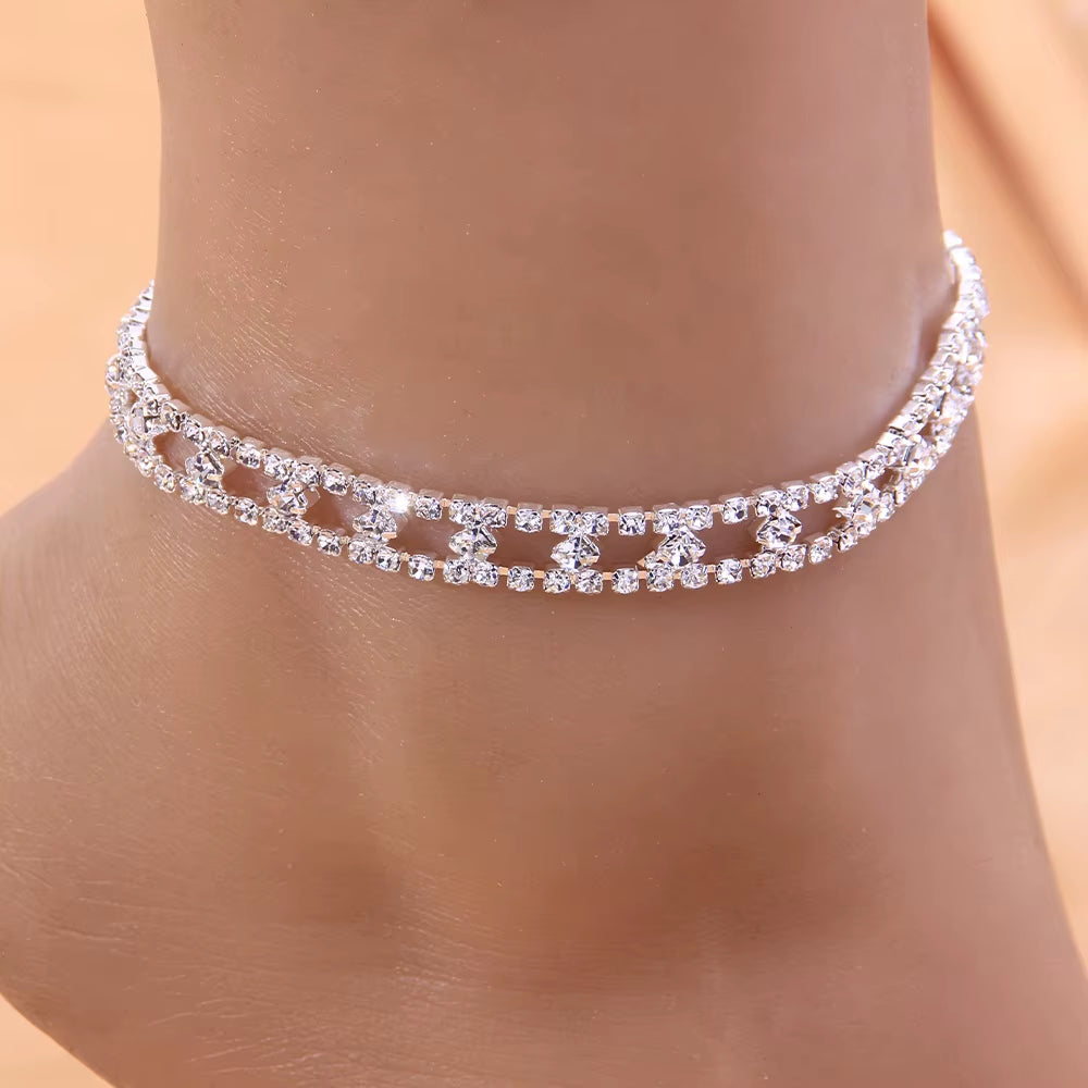 Stonefans Bohemia Rhinestone Anklet for Women Bracelet on the Leg Boho Geometric Anklet Foot Jewelry Barefoot Sandals Chain