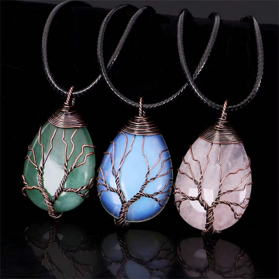 Handmade Natural Crystal Rose Quartz Tree Amethyst Pendant Jewelry Couple Decoration DIY Gifts Accessories Crafts