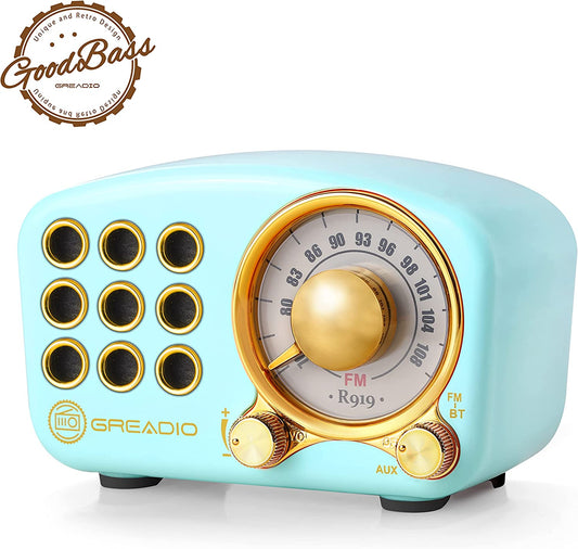 Retro Bluetooth Speaker, Vintage Radio- FM Radio with Old Fashioned Classic Style, Strong Bass Enhancement, Loud Volume, Bluetooth 5.0 Wireless Connection, TF Card and MP3 Player (Blue)